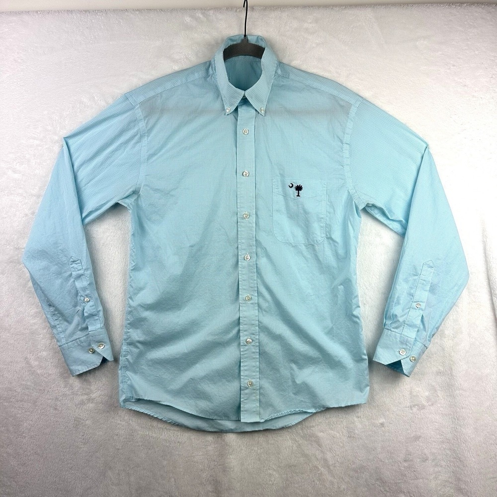 Palmetto‎ Moon Mens Shirt M Green White Check Button Down Collar Long Sleeve